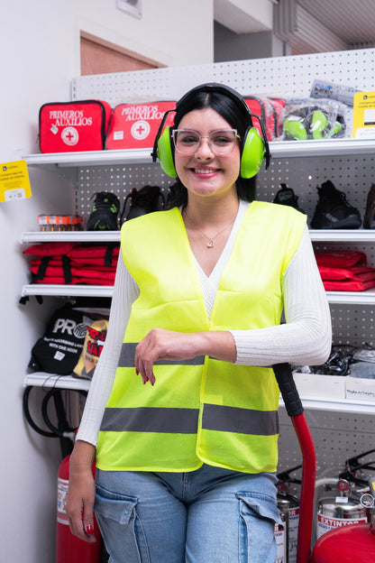 CHALECO VIAL VERDE CON CINTA REFLECTIVA